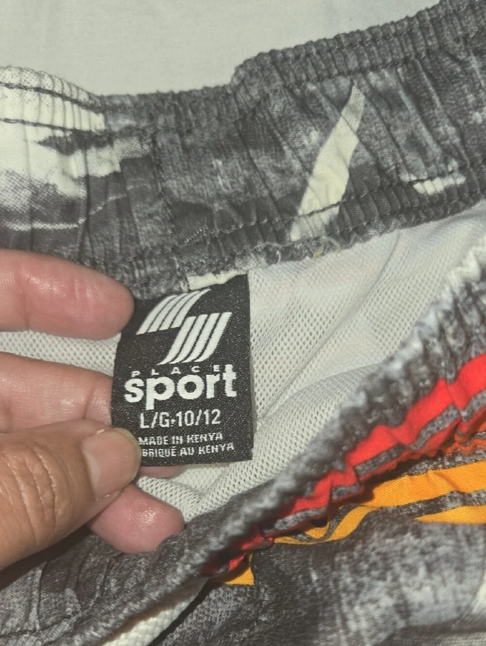 The Children's Place Gray Swim Trunks with Red & Yellow Stripes